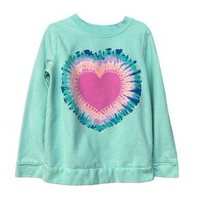 CAT & JACK UEC Girls Size Medium (7/8) Green Tie-Dye Sweater Sweatshirt Heart